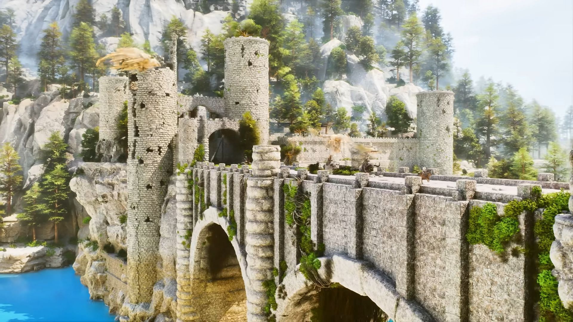 Castle on the bridge in Ark Survival Ragnarok (Image via Studio Wildcard)